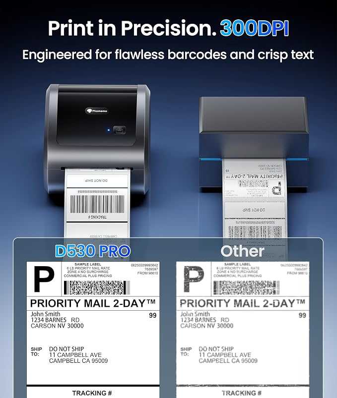 Phomemo 300DPI 4x6 Thermal Shipping Label Printer with 500 Labels | Ethernet Bluetooth & USB connection, Thermal Printer for Small Business, Compatible with iOS Android Windows Mac USPS UPS
