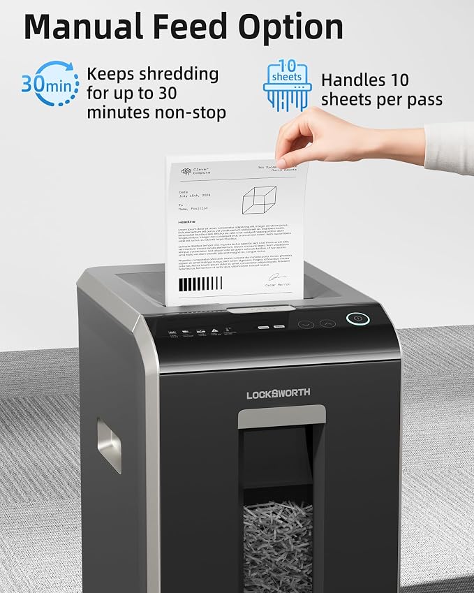 Locksworth 200-Sheet Micro Cut Shredder for Home Office, 8.5 Gallons Bin P-5 High Security Shredders for Paper, CD, Credit Card, Staple, Clip, Heavy Duty Commercial Paper Shredder with Casters