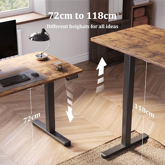 Claiks Electric Height Adjustable Standing Desk, 55x24 Inch, Rustic Brown | Smooth Height Adjustment, 3 Memory Presets, Cable management hub & hook, Stable Steel Frame, 156 lbs Capacity, Easy Assembly