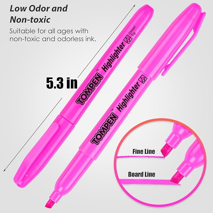 Highlighters Pink 48 Pack,Bible Highlighters No Bleed–Bulk Chisel Tip Highlighter Markers Set for School,Office,Study,Journaling–Smear-Free,Quick Dry–Fluorescent Pens for Teachers Students