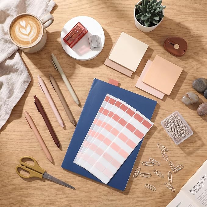 Khaki Mini Office Supplies Kit School Supplies Desk Accessories with Gel Pens Sticky Notes Stapler 1000 Scissor Paper Clips Index Tabs Box Cutter for Back to School Office