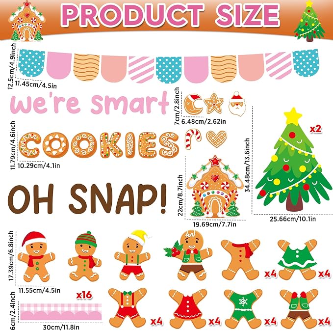 Christmas Bulletin Board Set Christmas DIY Photo Crafts Cutouts Classroom Decoration Winter Gingerbread Man Cutouts Xmas Gingerbread Bulletin Board for Winter Holiday Wall Decor Home School Supplies