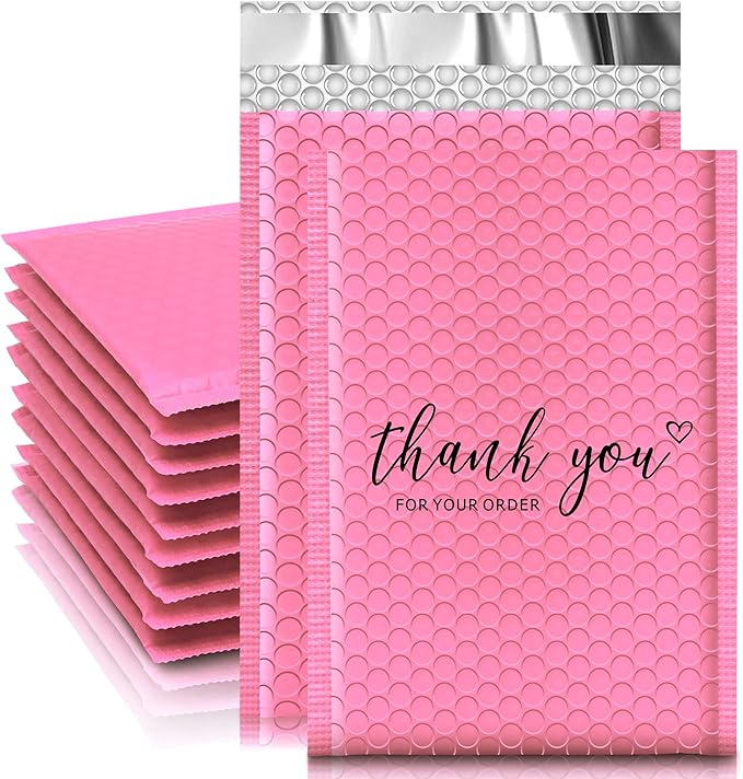 JinRuiKJ Bubble Mailers 4x8" 50 Pack, Padded Envelopes, Strong Adhesion Padded Mailers, Cushioning Padded Shipping Envelopes for Jewelry, Makeup - Pink
