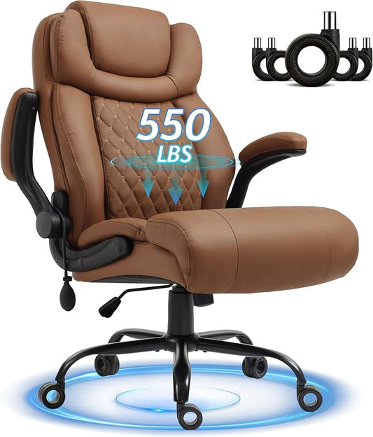 Office Chair, Big and Tall Executive Chair with Air-Lumbar Support, Breathable Desk Computer Chair with Adjustable Flip-up Armrests, Wide Cushion Seat Swivel Home Office Chair