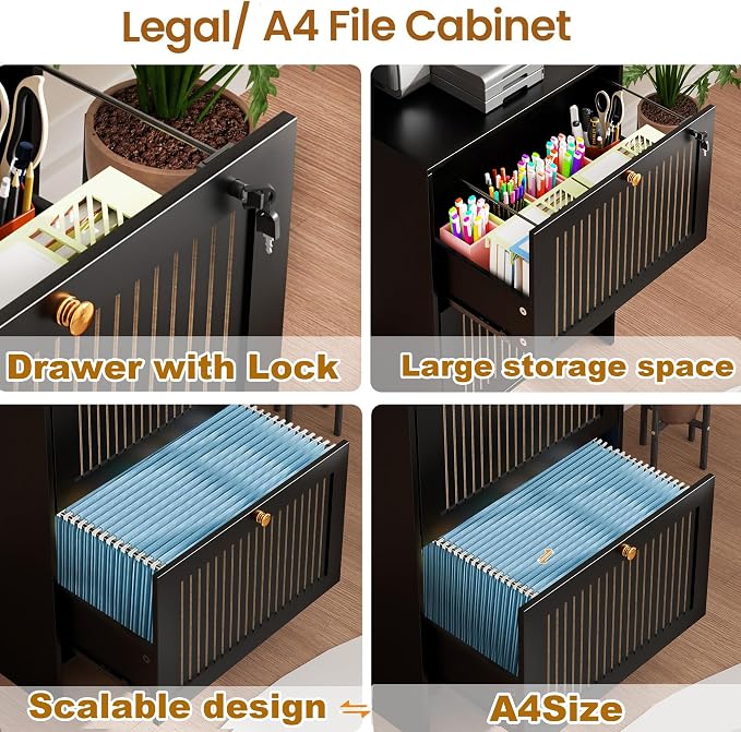 64.8"H Arched 2 Drawer File Cabinet, Farmhouse Vertical Cabinet with Lock | Vertical Filing Cabinet Fits Letter,Legal,A4 Hanging Folders,with Printer Stand Storage Bookshelf for Home Office,Living Room