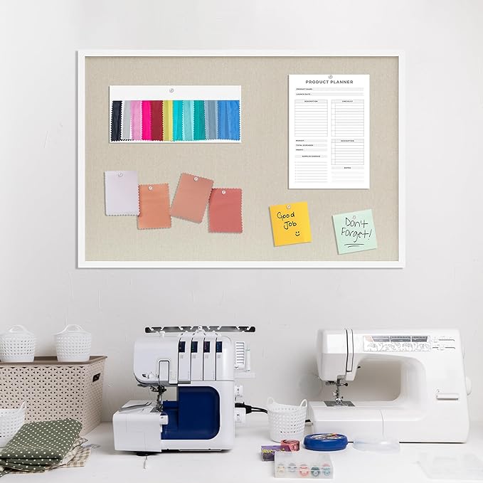 DAHAPYBOO Cork Board with Linen White,Bulletin Board 36"x24" | Hanging Corkboards for Office Home School Message Board or Vision Board Decoration