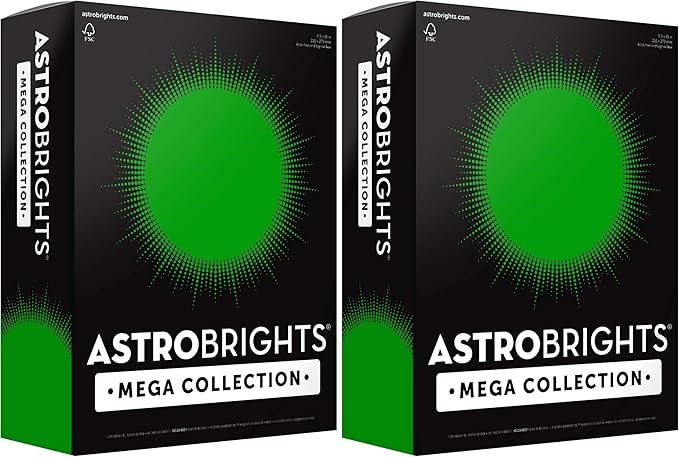 Astrobrights Mega Collection, Colored Paper, Ultra Green, 625 Sheets, 24 lb/89 gsm, 8.5" x 11" - MORE SHEETS! (91677) (Pack of 2)