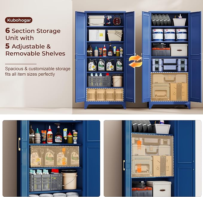 75" Kitchen Pantry Cabinet, Metal Storage Cabinets with 2 Doors | Kitchen Cabinet with 5 Adjustable Shelves, Tall Food Pantry Storage Cabinet, Cupboard for Kitchen, Dining Room, Living Room