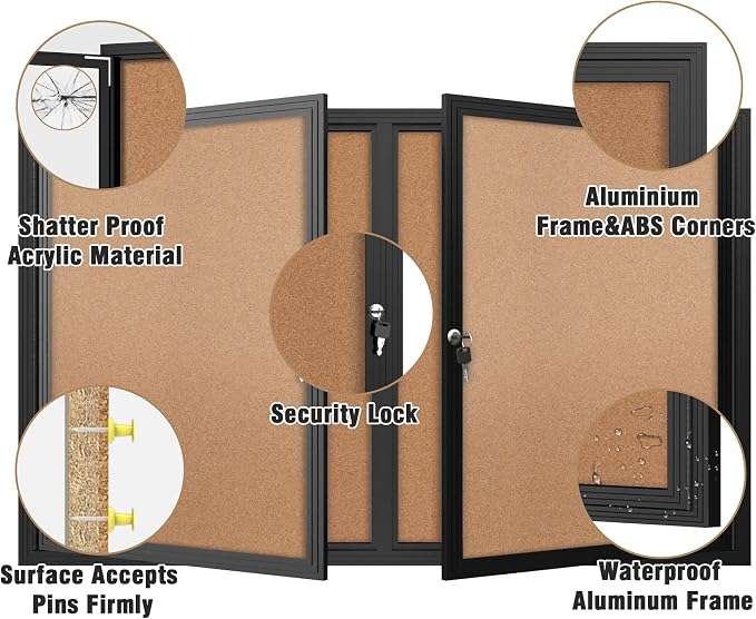 Mifuro 48"x30" Enclosed Bulletin Board, Outdoor Lockable Weather-Resistant Aluminum Cork Noticeboard for School & Office, Black Frame w/Cork