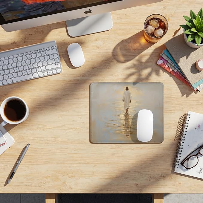 Christian Jesus Walking on the Water Mouse Pad, Christian Jesus Gifts Mouse Pads Mousepad for Desk Office Computers Laptop, Religious Office Supplies Desk Accessories, 9.5x7.9 Inch