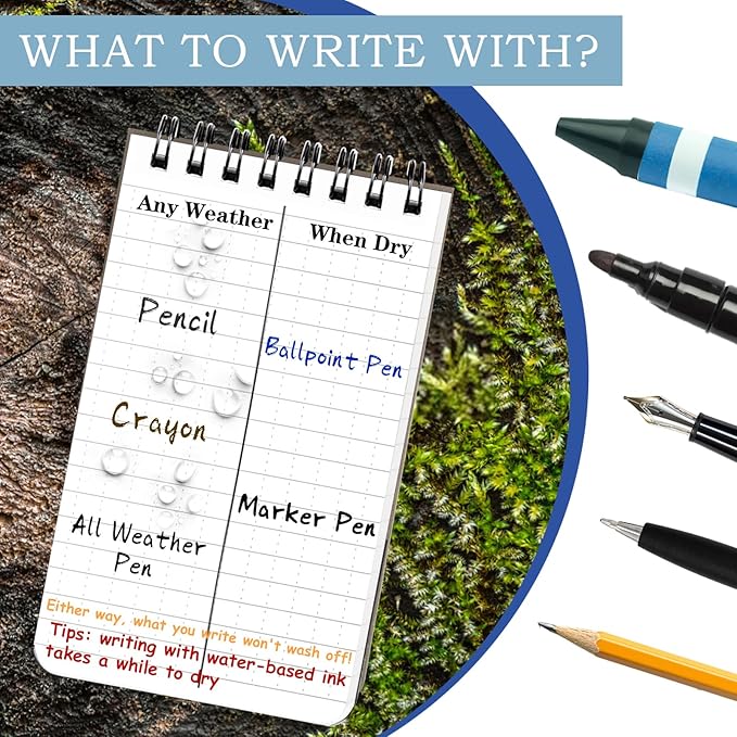 6 Pack Waterproof Notebook, 3 x 5 Pocket Notepad, Top-Spiral Weatherproof NotePad, All Weather Police Pocket Notebook Little Memo Steno Note Pads for Outdoor Office School Recording, Brown