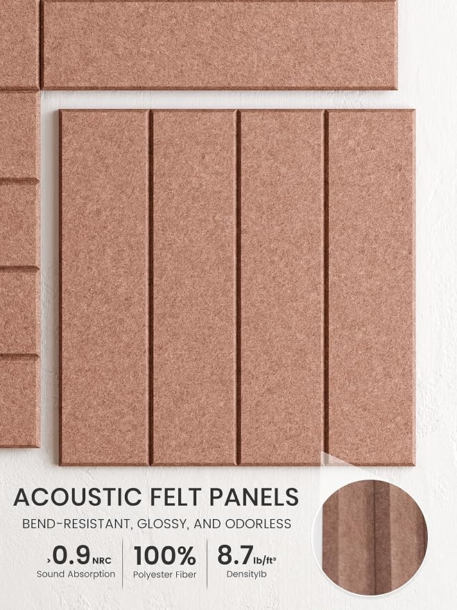 Bumusty 48"x 36" Large Felt Bulletin Board Tiles, Terracotta | 12-Pack Cork Board Alternative, Wall Decor, 30 Pushpins, 60 Adhesive Tabs, Vision Board, Office, Classroom, Home, Dorm