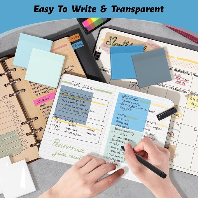 800 Sheets Transparent Sticky Notes 3" X 3" for School Office Supplies | Clear Translucent Self-Adhesive Sticky Notes for Back to School & Office Supplies, See Through Reveals Underlying Bible Text