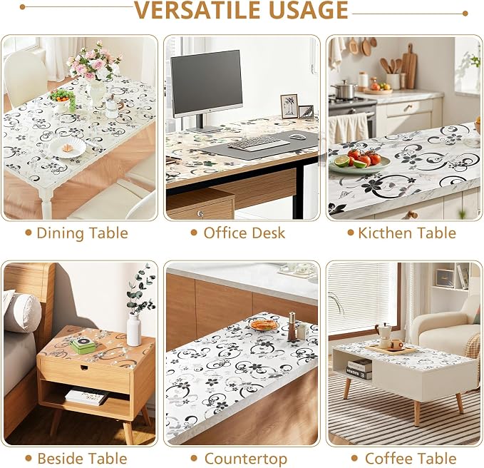 LovePads Floral Table Cover Protector 36 x 48 Inch, 1.5mm Thick Plastic Mat | Non-slip Waterproof PVC Table Protector, Cut to Size, Spill-Stain-Scratch Proof, Fits Kitchen, Dining Table, Dresser, Desk