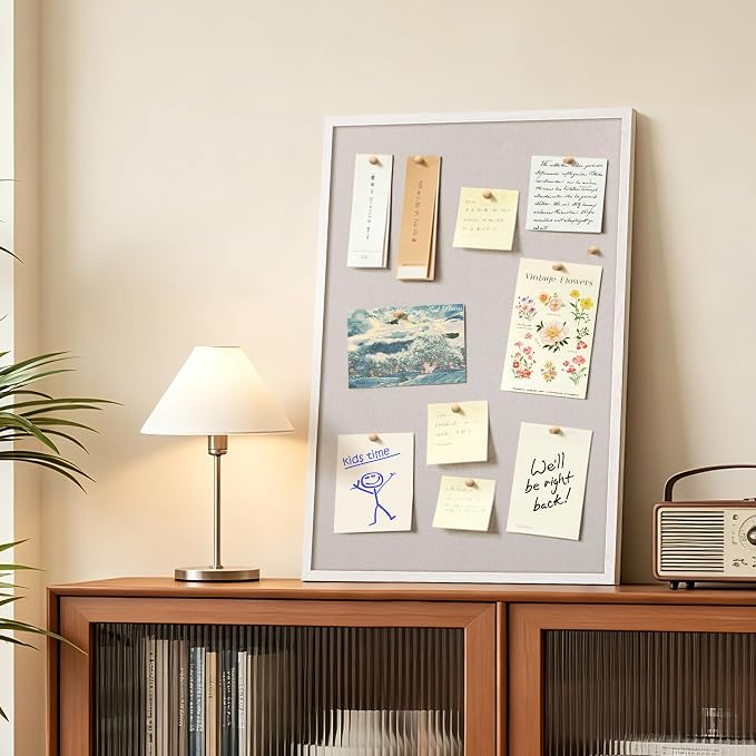 SELEAD Double-Sided Linen and Cork Bulletin Board (30"x20", Oatmeal White) | 2-in-1 Fabric Linen & Cork Pin Board, White Wood Frame Wall Decor Photo Display Vision Board for Home Family, Office, Kitchen