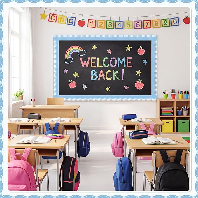 2 Rolls 65.6ft Dusty Blue Gingham Bulletin Board Borders Decoration Blue Checkered and Straight Edge Bulletin Borders Board Trim for Office School Classroom Chalkboard Party Decoration