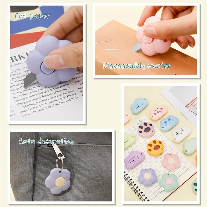 Jspupifip 36 Pcs Mini Retractable Box Cutter, Art Utility Knives Portable | Bear Claw Mini Flower Cloud Shaped Plastic Small Letter Opener Slide Open for Envelopes Cutting DIY Crafts Multi-color