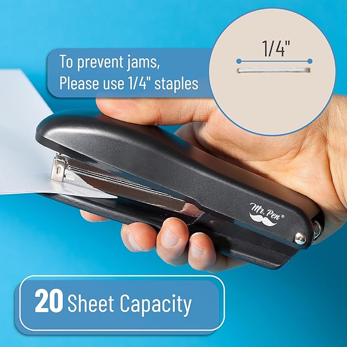 Mr. Pen- Staplers for Desk, 2 Pack with 200 Staples, 20 Sheet Capacity, Black, Office Stapler Set, Desk Stapler with Staples