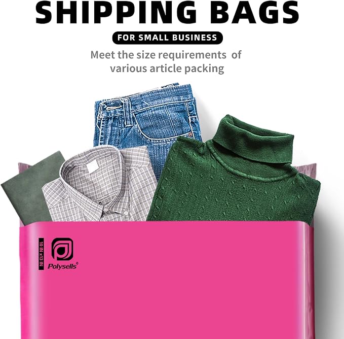 POLYSELLS 100 pcs 14.5x19 Inches Pink Poly Mailers Shipping Envelopes, Strong Adhesive Sealing, Waterproof, and Tear-resistant Postal Mailing Bags for Clothing, Books, and Accessories
