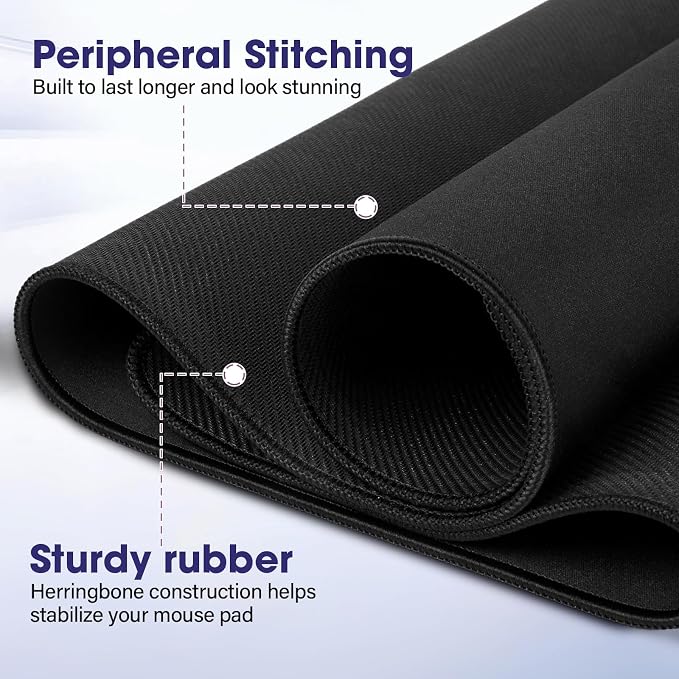 Professional Extended Gaming Mouse Pad - 31.5" x 15.7" Large Desk Mat with Stitched Edges, Waterproof Coating Non-Slip Rubber Base for Gamers Esports Pros Office Home, Black