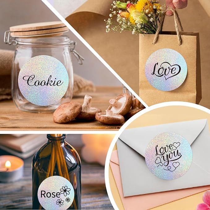 3 Inch Holographic Thermal Labels,Round Thermal Printer Labels,Waterproof Thermal Printer Stickers for DIY Logo Design,Name Tag,QR Code,Thanks Card 150 Labels/Roll (Small dots)