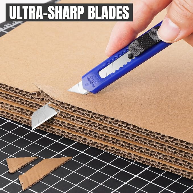 10 Pack Box Cutter Retractable, 9mm Razor Knife, Utility Knife | Snap-off blades, exacto knife and box opener for boxes, cartons, cardboard, paper, vinyl and rope for home, office and school