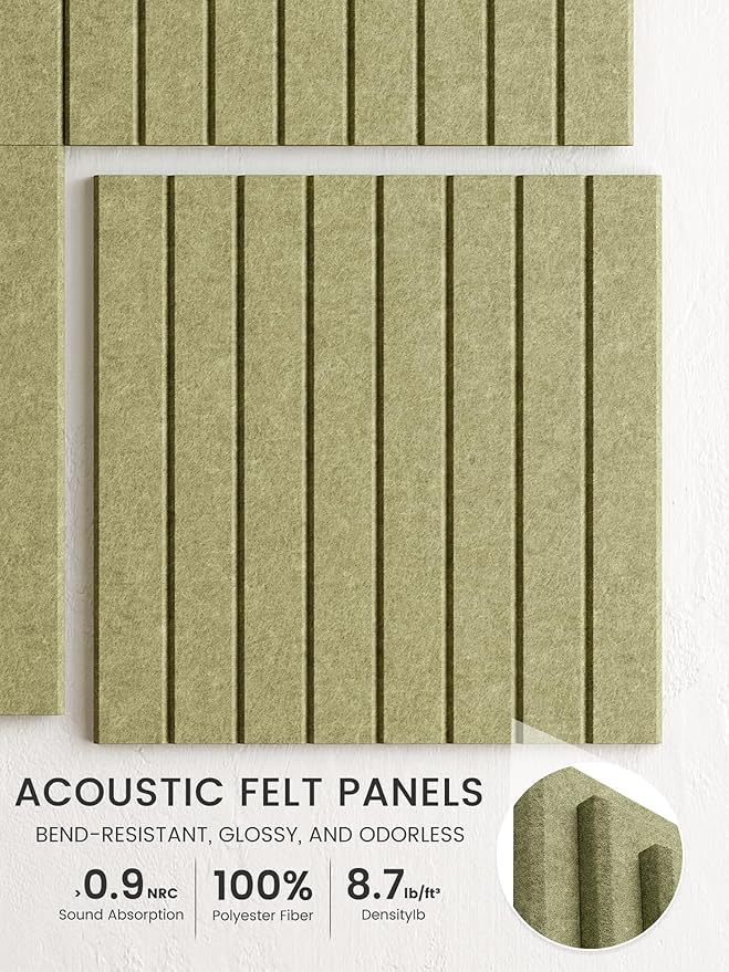 Bumusty Large Cork Board Alternative-36 x 24" Felt Bulletin Board Tiles, with 30 Pushpins, 40 Adhesive Tabs, 6-Pack Slat Wall Paneling, Cork Boards for Office Push Pin Board Felt Board-Olive Green