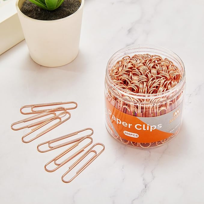NEEWAY Rose Gold Paper Clips, 200 Count Large Size, 2 Inch Jumbo Paperclips, School and Office Supplies