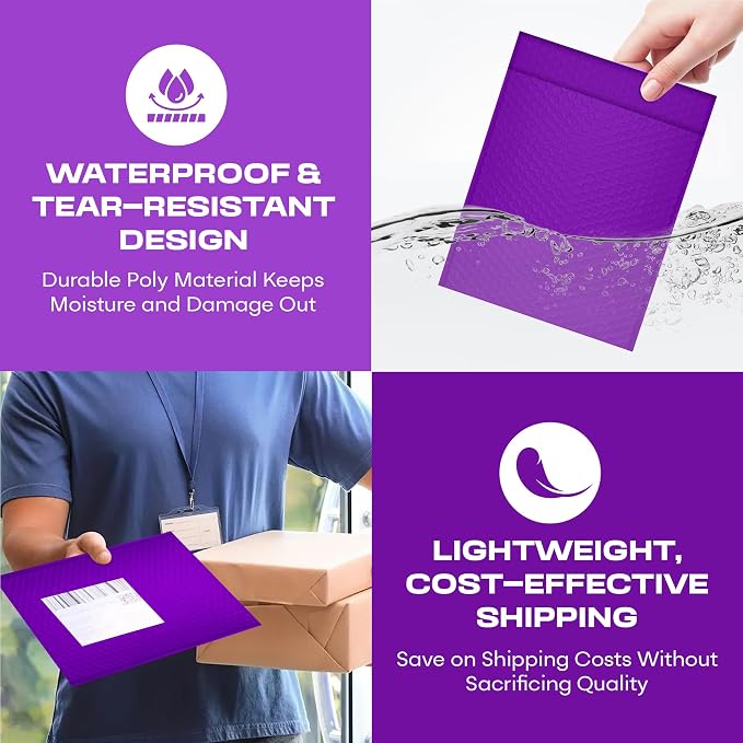 Purple Bubble Mailers 14.25x20, Poly Padded Envelopes #7, 100 Pack | Holds Clothing & Bulk Items, Self-Seal Closure, Cushioned Protection, Water-Resistant Poly, Bulk Pack