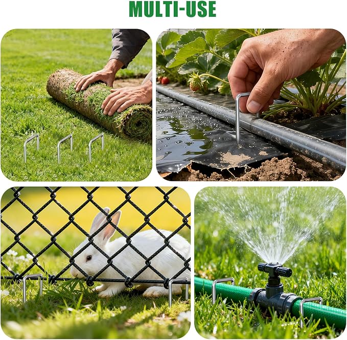 Landscape Staples Galvanized Garden Stakes,8 inch 50 Pack 11 Gauge Heavy Duty Garden Pins for Fences, Lawns, Weed Barriers and Landscape Fabrics, Irrigation Hose,Yard Lawn, Landscape Fabric. | 10 Gauge Heavy Duty Garden Pins for Fences, Lawns, Weed Bar...