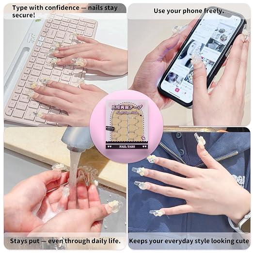 Sun&Beam Nails Jelly Nail Tabs for Press-On Nails 0.3mm Ultra-Thin Waterproof Adhesive 600pcs Strong Hold Double Sided Tabs for Finger (Standard Size)