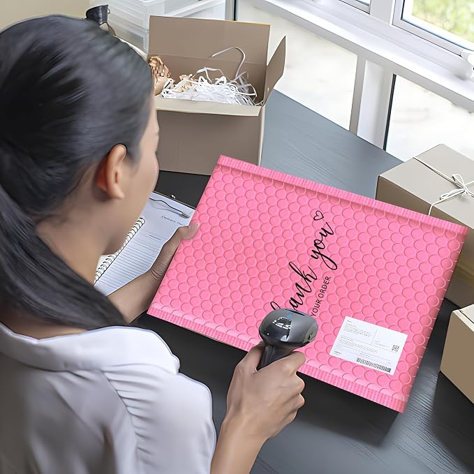 JinRuiKJ Bubble Mailers 4x8" 50 Pack, Padded Envelopes, Strong Adhesion Padded Mailers, Cushioning Padded Shipping Envelopes for Jewelry, Makeup - Pink