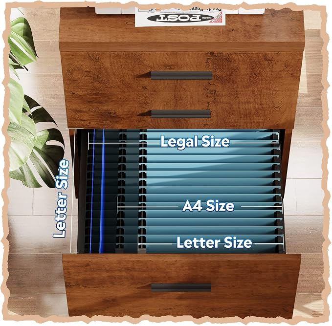 DEVAISE 3 Drawer File Cabinet, Wood Under Desk Filing Cabinet, Walnut | Rolling Printer Stand, Small Storage Cabinet with Wheels, Fits Legal/Letter/A4 Size, Home Office