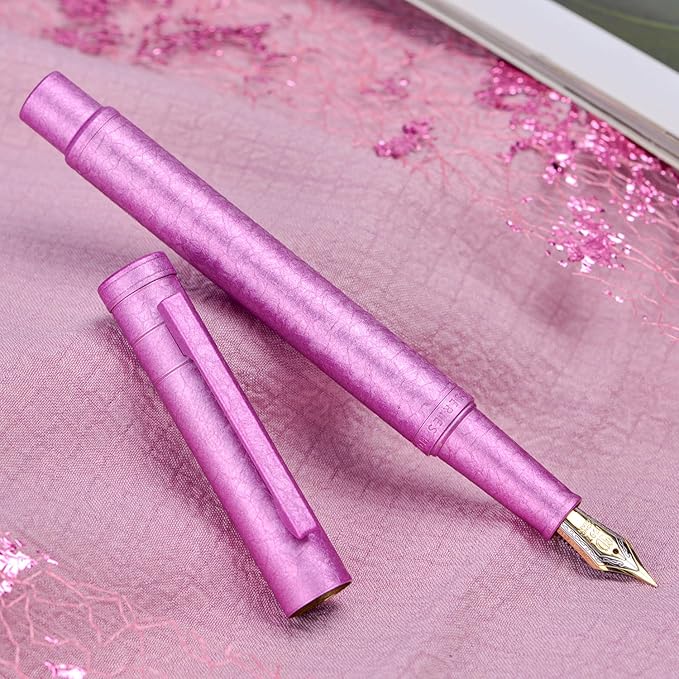 Hongdian 1851 Forest Fountain Pen Pink Ice Flowers, Fine Nib Classic Design with Converter and Metal Pen Case
