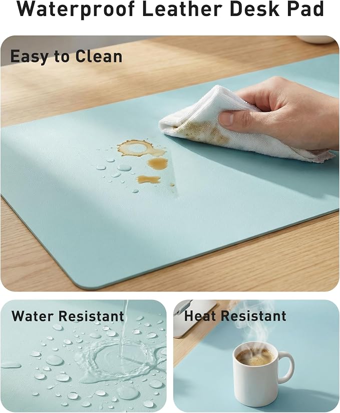 Aothia Faux Leather Desk Mat - Large Mouse Pad, Non-Slip PU Leather Blotter, Waterproof Writing Surface for Office and Home (Blue Topaz, 42" x 17")