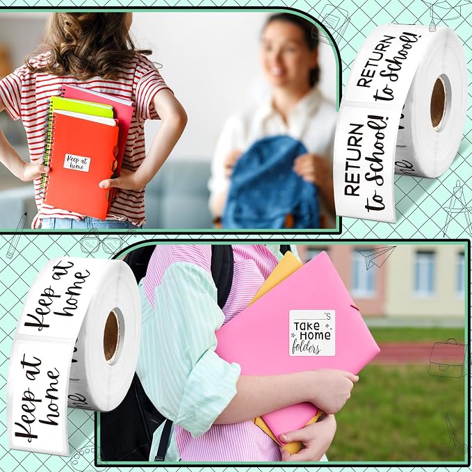 300 Pcs Take Home Return to School Labels,Basic | 3 Rolls Thermal Printed, Student Homework Folder Stickers, Keep at Home Label, Classroom Office Organization