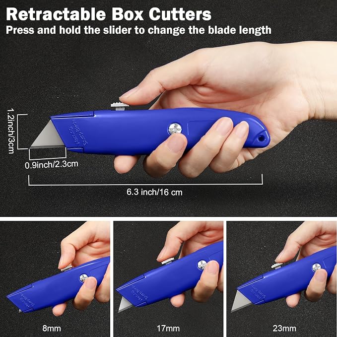 Lasnten 12 Pcs Box Cutter Bulk Retractable Utility Knife Heavy Duty Aluminum Alloy Carpet Knife Package Opener Cutter Blade for Cardboard Plastics Cartons DIY Home Warehouse Office(Blue)
