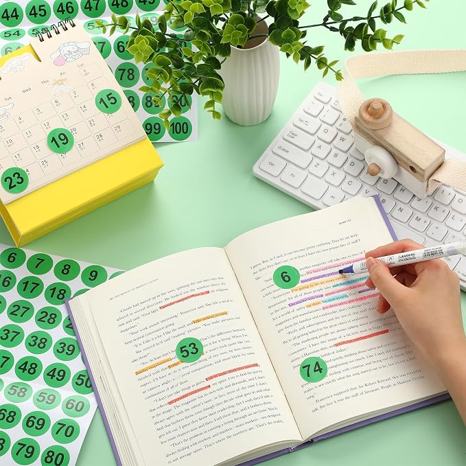 Clabby 700 Pcs Number Stickers 1-100 Consecutive 1 Inch Round,Green | Self Adhesive Vinyl Labels for Inventory, Storage Bins, Office Filing, Warehouse Management, Color Coded Organization