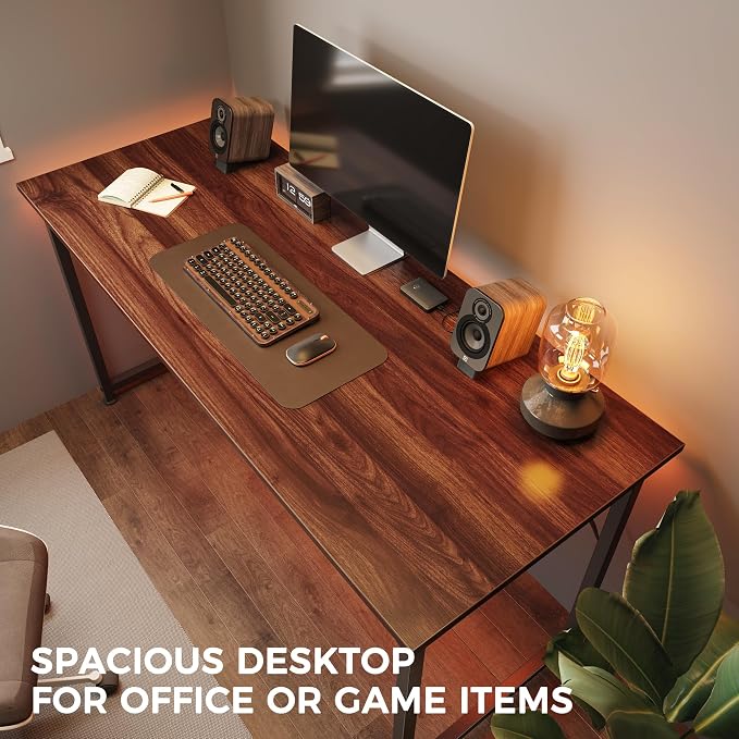 Huuger Computer Desk, 48 Inch Office Desk, Gaming Desk with Storage, Writing Desk Work Desk for Home Office, Study, Modern Simple Desk, Large Legroom, Metal Frame, Walnut