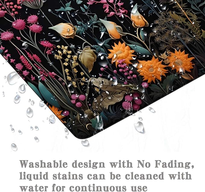 Black Pink Beauty Flowers Plants Mouse Pad,Brightly Colored Unique Design Computer Mousepad with Non-Slip Rubber Base for Women,Washable Mousepads Computer Mouse Pads for Desk Laptop Wireless Mouse