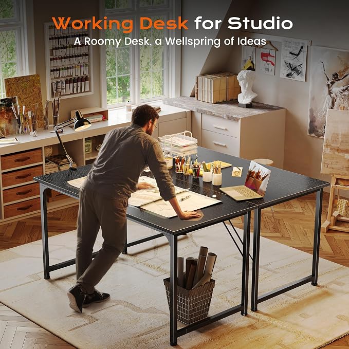 47 X 24 Inch Computer Desk with Deeper Desktop, Gaming Office Writing Work Desk for Home Office, Study, Bedroom, Work from Home, Metal Frame, Black