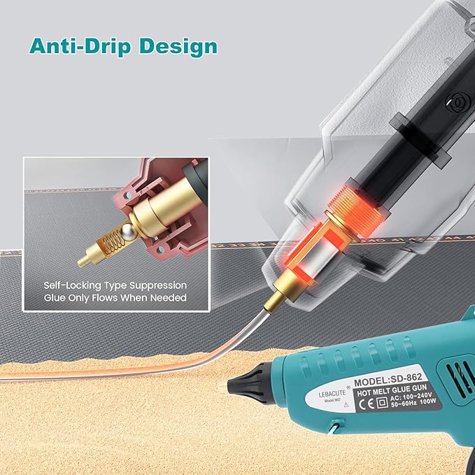 Hot glue gun and sticks set 100W, Professional Craft hot Glue kit Full Size Anti Scalding Design Heavy Duty with 12 Pcs Sticks and Carrying Case for School DIY Arts