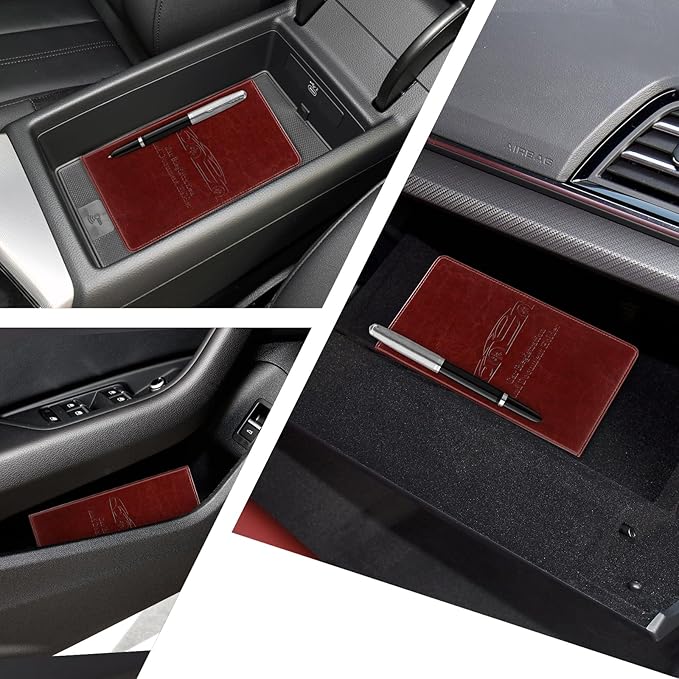 Car Registration and Insurance Card Holder for Women Men, Dark Brown Glove Box Paperwork Organizer with Magnetic Buckle for Easy Access and Protect Documents and Various Cards in Vehicle