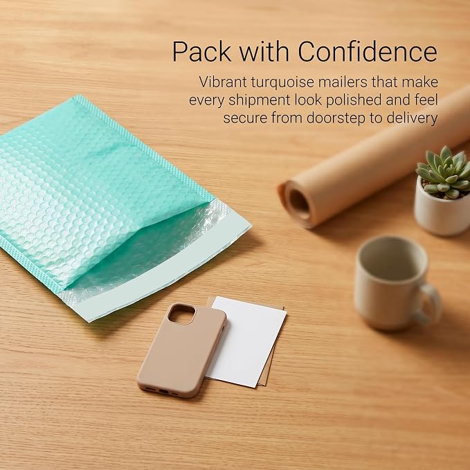 100 PCS 5 x 6 Inch Poly Bubble Mailers, Teal Waterproof Padded Mailing Envelopes, Practical Self Seal Adhesive Shipping Bags for Small Business Packing Mailing Supplies