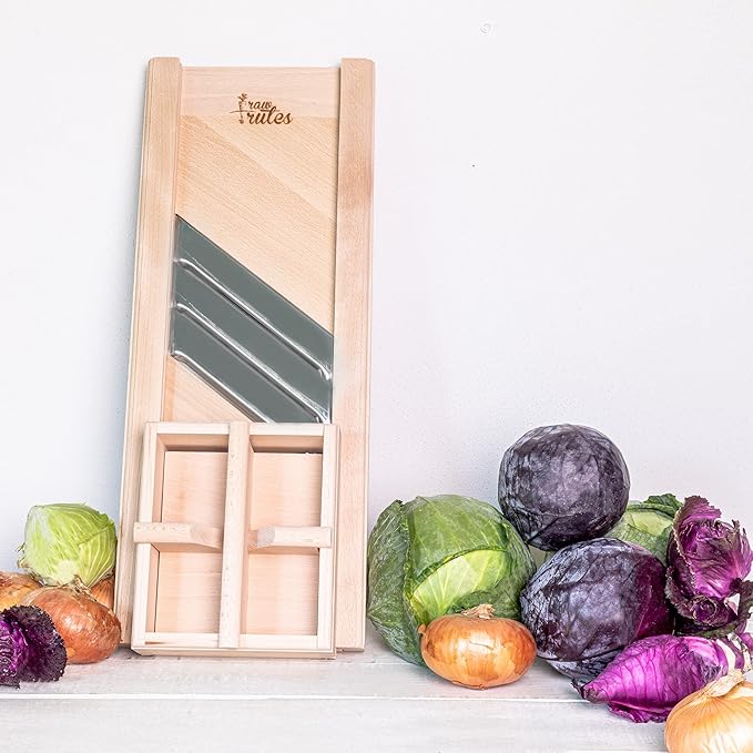 -Traditional Wooden Cabbage Shredder Slicer with Hand Guard for Finely Cut Sauerkraut and Coleslaw - Heirloom Quality - Made in Europe!