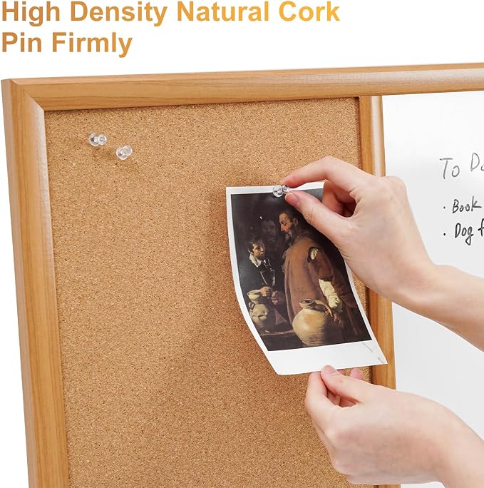Cork Board White Board Combo with MDF Wood Frame | 36 x 24 Inch Bulletin Board, Magnetic Dry Erase Board & Corkboard for Wall, Vision Board for Home, Office, School