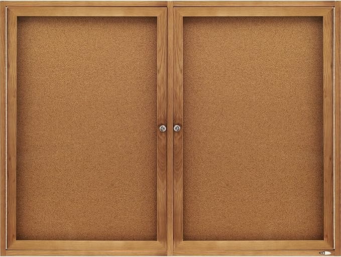 Quartet Bulletin Board, 4' x 3' Enclosed Cork Notice Board, Lockable Swing Doors, Oak Finish (364)