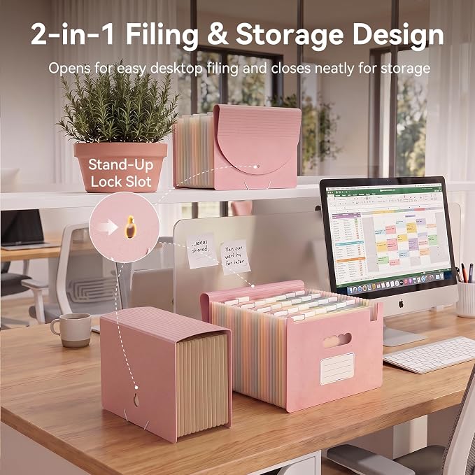 ThinkTex Accordion File Organizer, 26 Pockets File Folders, Soft Dusty Pink | Monthly Bill Receipt Documents Organizer, A-Z Colorful Tabs, Letter/A4 Size for Classroom Office Organization Home Hospital