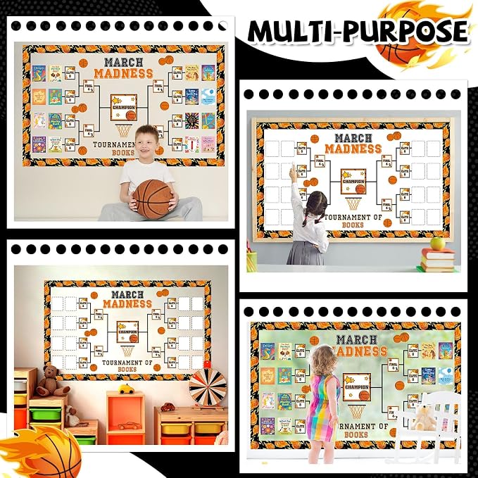 Basketball Tournament Bracket Bulletin Board Set Madness Basketball Tournament of Books Classroom Decoration Reading Themed Paper Cutouts for Back to School Bulletin Board Nursery Door Decor Supplies