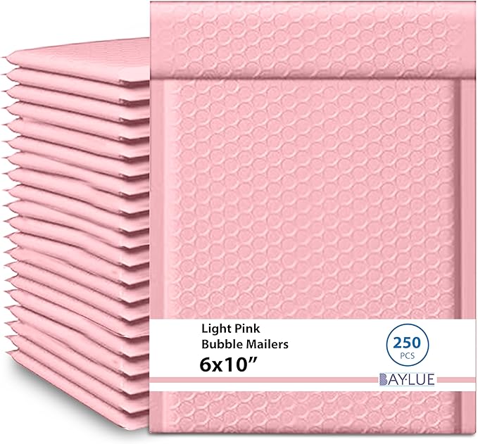 Light Pink Small Poly Bubble Mailers 6x10 inch #0 | Self Seal Padded Envelopes | Cushioned Bubble Mailer | Usable Size 6x9 | WaterProof | Lightweight mailing Shipping Bags | 250 Pack Bulk